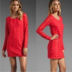 Free people wavy crochet mini, red w/ pink trim, soft t-shirt lining